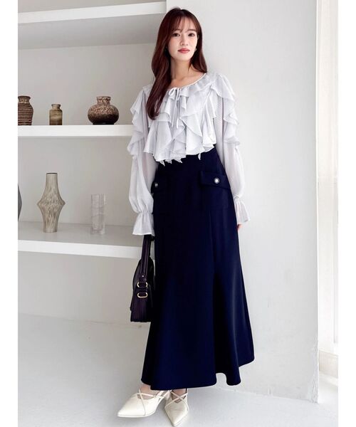 dazzlin（ダズリン）の「シアーウェーブフリルブラウス（シャツ/ブラウス・レディース・グレー/オフホワイト/オレンジ・FREE）」の14枚目の写真