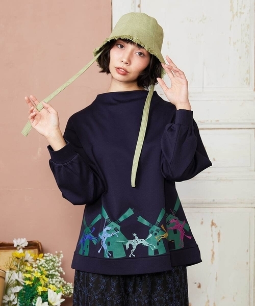 Jocomomola(ホコモモラ)の「Rebote シルケットフライスプリントカットソー(Tシャツ/カットソー・レディース・ネイビー/アイボリー・40)」の1枚目の写真
