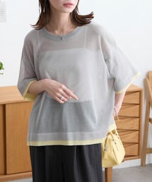 クールシアー フェイクレイヤード ルーズ 半袖トップス<接触冷感/UV60%カット/抗ピル/マシンウォッシャブル>