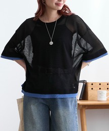 クールシアー フェイクレイヤード ルーズ 半袖トップス＜接触冷感/UV60%カット/抗ピル/マシンウォッシャブル＞