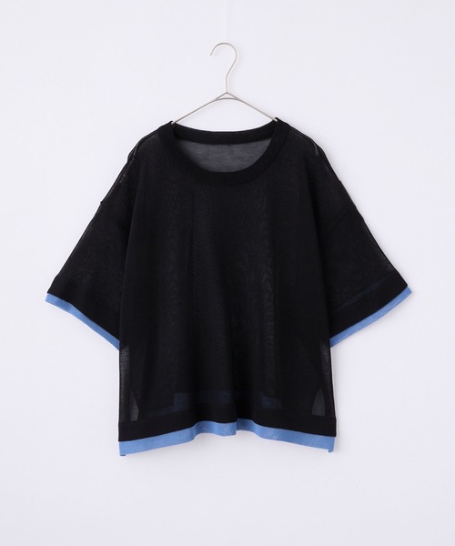MONO-MART(モノマート)の「クールシアー フェイクレイヤード ルーズ 半袖トップス<接触冷感/UV60%カット/抗ピル/マシンウォッシャブル>(Tシャツ/カットソー・レディース・ライトブルー/ブラック/ブラック系/チャコール/オフホワイト/ブラウン/ライトグレー・FREE)」の15枚目の写真