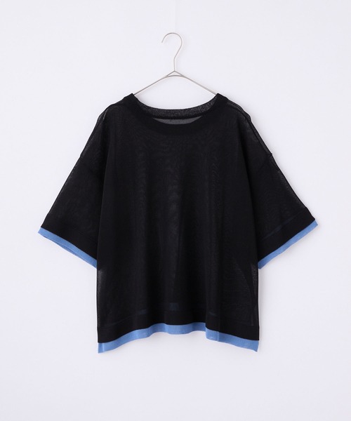 MONO-MART(モノマート)の「クールシアー フェイクレイヤード ルーズ 半袖トップス<接触冷感/UV60%カット/抗ピル/マシンウォッシャブル>(Tシャツ/カットソー・レディース・ライトブルー/ブラック/ブラック系/チャコール/オフホワイト/ブラウン/ライトグレー・FREE)」の16枚目の写真
