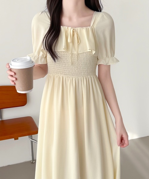 ABITOKYO(アビトーキョー)の「フリルシャーリングミモレ丈フレアワンピース(ワンピース・レディース・ブラック/ピンク/アイボリー・FREE)」の2枚目の写真