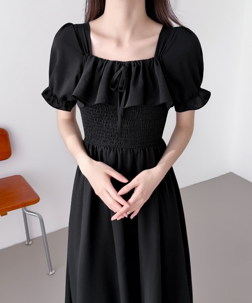 ABITOKYO(アビトーキョー)の「フリルシャーリングミモレ丈フレアワンピース(ワンピース・レディース・ブラック/ピンク/アイボリー・FREE)」の19枚目の写真