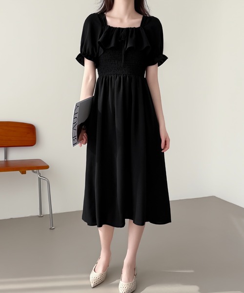 ABITOKYO(アビトーキョー)の「フリルシャーリングミモレ丈フレアワンピース(ワンピース・レディース・ブラック/ピンク/アイボリー・FREE)」の17枚目の写真