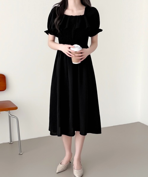 ABITOKYO(アビトーキョー)の「フリルシャーリングミモレ丈フレアワンピース(ワンピース・レディース・ブラック/ピンク/アイボリー・FREE)」の15枚目の写真