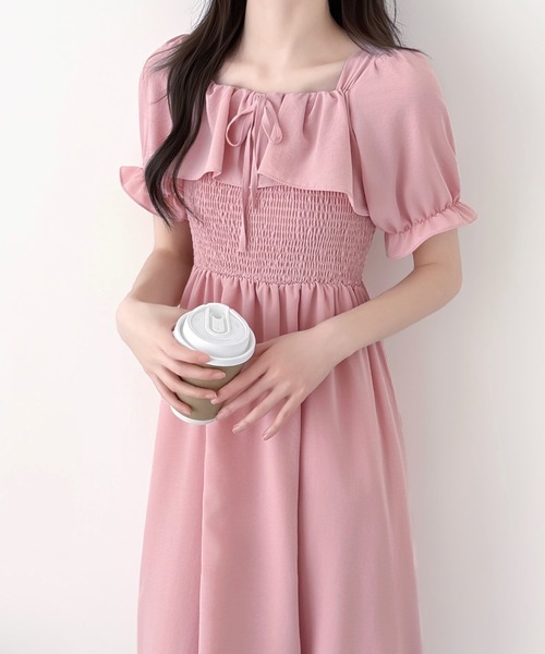 ABITOKYO(アビトーキョー)の「フリルシャーリングミモレ丈フレアワンピース(ワンピース・レディース・ブラック/ピンク/アイボリー・FREE)」の11枚目の写真