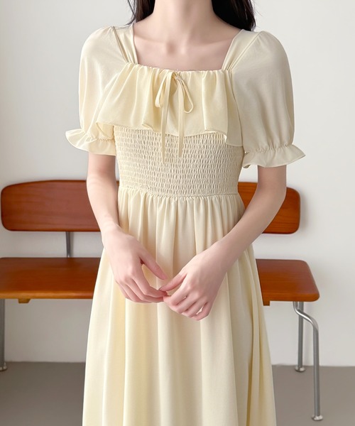 ABITOKYO(アビトーキョー)の「フリルシャーリングミモレ丈フレアワンピース(ワンピース・レディース・ブラック/ピンク/アイボリー・FREE)」の8枚目の写真