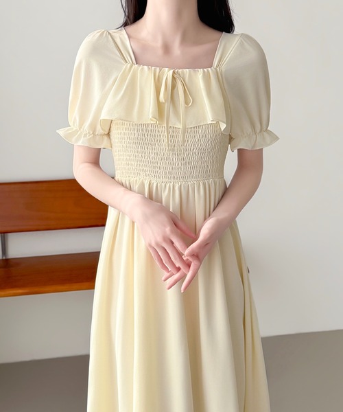 ABITOKYO(アビトーキョー)の「フリルシャーリングミモレ丈フレアワンピース(ワンピース・レディース・ブラック/ピンク/アイボリー・FREE)」の6枚目の写真