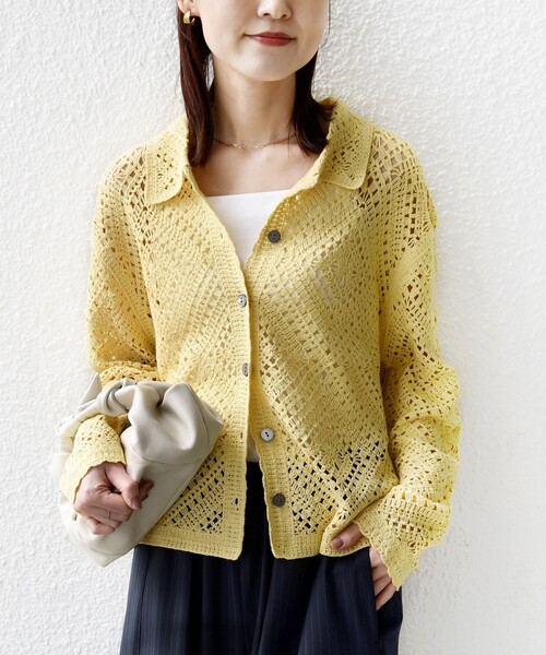 SHIPS（シップス）の「【WEB限定】〈手洗い可能〉クロシェ ニット カーディガン（カーディガン/ボレロ・レディース・ブラック/ライトイエロー/オフホワイト・ONE SIZE）」の3枚目の写真