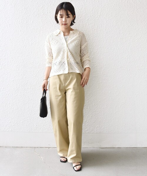 SHIPS（シップス）の「【WEB限定】〈手洗い可能〉クロシェ ニット カーディガン（カーディガン/ボレロ・レディース・ブラック/ライトイエロー/オフホワイト・ONE SIZE）」の4枚目の写真