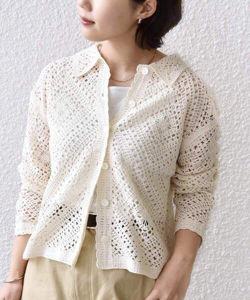 SHIPS（シップス）の「【WEB限定】〈手洗い可能〉クロシェ ニット カーディガン（カーディガン/ボレロ・レディース・ブラック/ライトイエロー/オフホワイト・ONE SIZE）」の7枚目の写真