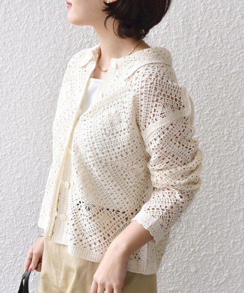 SHIPS（シップス）の「【WEB限定】〈手洗い可能〉クロシェ ニット カーディガン（カーディガン/ボレロ・レディース・ブラック/ライトイエロー/オフホワイト・ONE SIZE）」の8枚目の写真