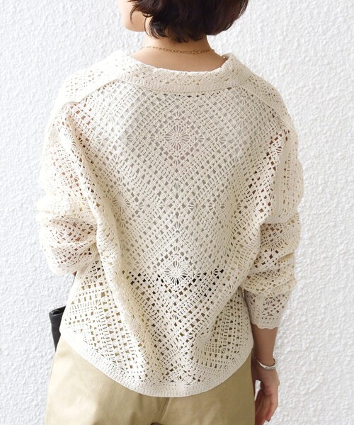 SHIPS（シップス）の「【WEB限定】〈手洗い可能〉クロシェ ニット カーディガン（カーディガン/ボレロ・レディース・ブラック/ライトイエロー/オフホワイト・ONE SIZE）」の9枚目の写真