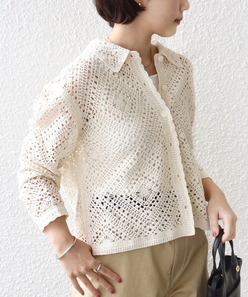 SHIPS（シップス）の「【WEB限定】〈手洗い可能〉クロシェ ニット カーディガン（カーディガン/ボレロ・レディース・ブラック/ライトイエロー/オフホワイト・ONE SIZE）」の10枚目の写真