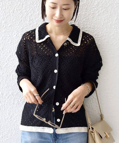 SHIPS（シップス）の「【WEB限定】〈手洗い可能〉クロシェ ニット カーディガン（カーディガン/ボレロ・レディース・ブラック/ライトイエロー/オフホワイト・ONE SIZE）」の15枚目の写真