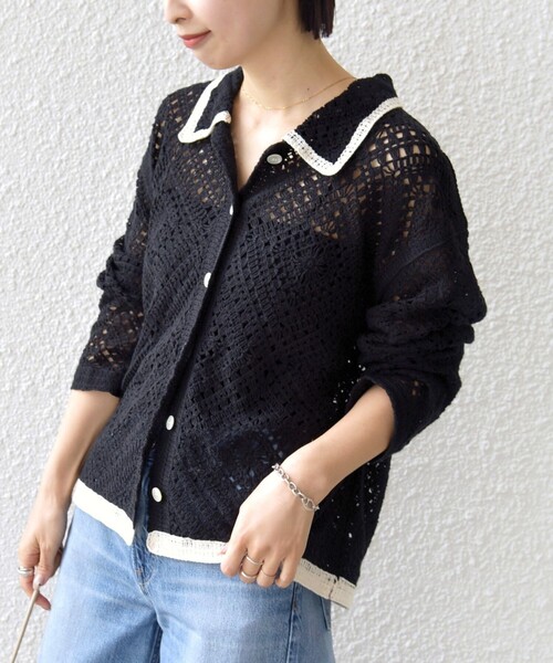 SHIPS（シップス）の「【WEB限定】〈手洗い可能〉クロシェ ニット カーディガン（カーディガン/ボレロ・レディース・ブラック/ライトイエロー/オフホワイト・ONE SIZE）」の16枚目の写真