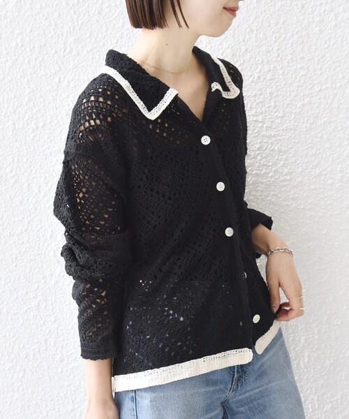 SHIPS（シップス）の「【WEB限定】〈手洗い可能〉クロシェ ニット カーディガン（カーディガン/ボレロ・レディース・ブラック/ライトイエロー/オフホワイト・ONE SIZE）」の18枚目の写真