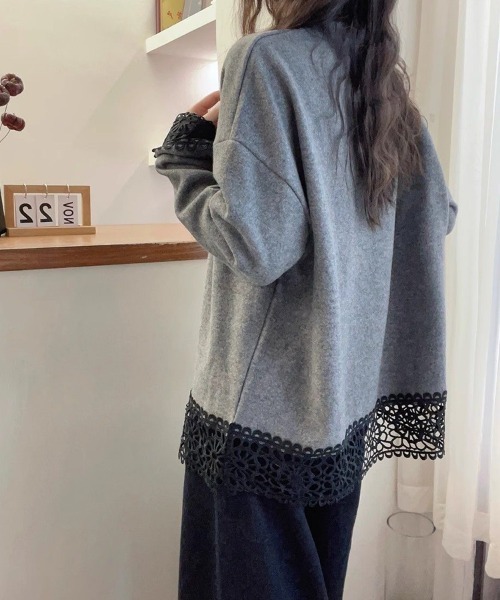 SallyLunn(サリーラン)の「レース切替 オーバーサイズプルオーバー(その他トップス・レディース・グレー・LARGE/MEDIUM)」の5枚目の写真