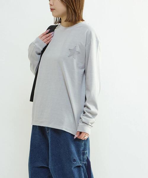 CONVERSE TOKYO(コンバーストウキョウ)の「STAR★ PATCH LETTERING LONGSLEEVE TEE(Tシャツ/カットソー・レディース・パープル/ネイビー/ライトグレー/ブラック・MEDIUM/SMALL)」の8枚目の写真