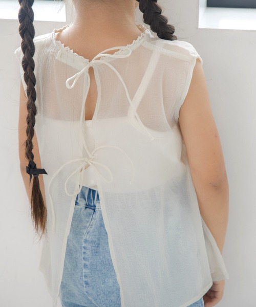 MAKE YOUR DAY（メイクユアデイ）の「キャミ付きシアーブラウス■80～140cm（シャツ/ブラウス・キッズ・アイボリー/ピンク・80/90/100/110/120/130/140）」の4枚目の写真