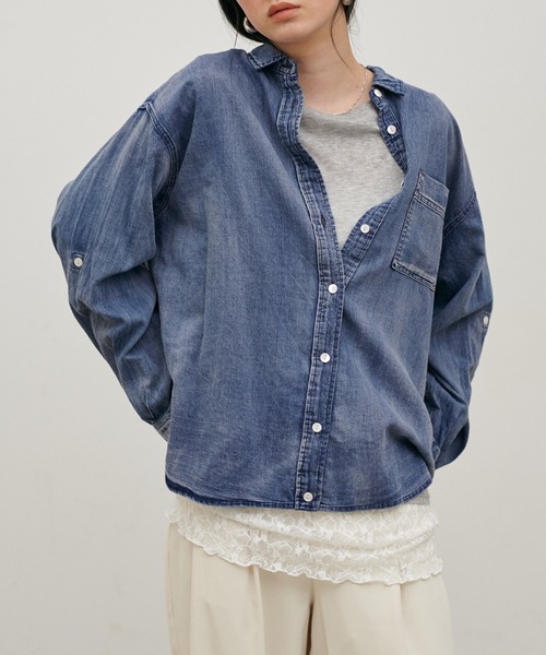 LARUTA（ラルータ）の「【LARUTA】【夏も着れるデニム】デニム風加工シャツ（シャツ/ブラウス・レディース・サックスブルー/ブルー・FREE）」の13枚目の写真