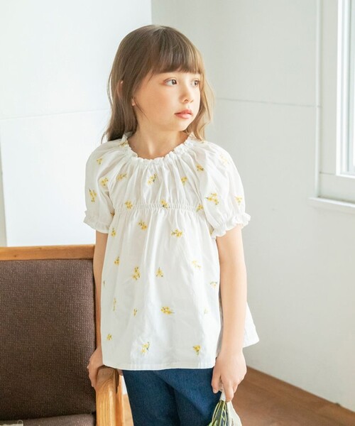 BRANSHES（ブランシェス）の「【おそろい】花刺しゅうブラウス（シャツ/ブラウス・キッズ・オフホワイト/ブルー・80/110/140/130/150/120/90/100）」の7枚目の写真