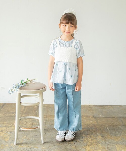 BRANSHES（ブランシェス）の「【おそろい】花刺しゅうブラウス（シャツ/ブラウス・キッズ・オフホワイト/ブルー・80/110/140/130/150/120/90/100）」の12枚目の写真