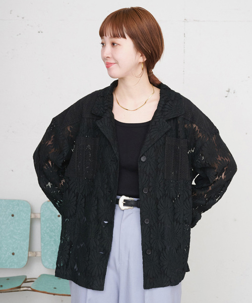 B.C STOCK(ベーセーストック)の「【ZOZO限定】手洗い可 / レースジャケット(シャツ/ブラウス・レディース・ブラック/アイボリー・FREE)」の2枚目の写真