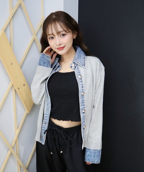 CECIL McBEE(セシルマクビー)の「デニムドッキングカーディガン(カーディガン/ボレロ・レディース・グレー/アイボリー・MEDIUM)」の10枚目の写真