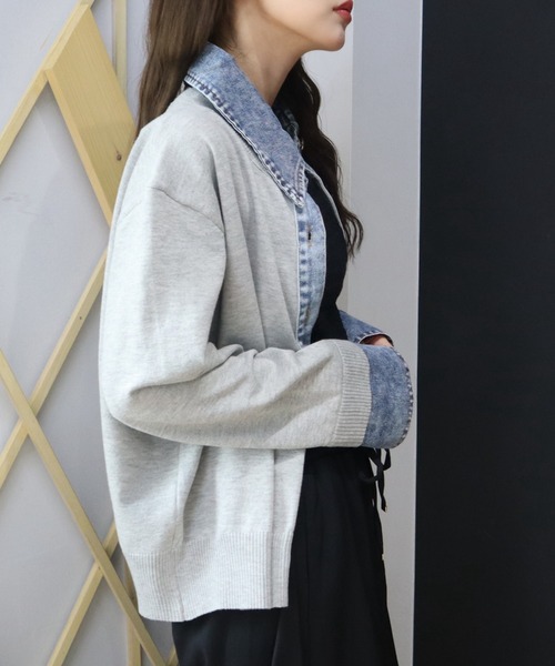 CECIL McBEE(セシルマクビー)の「デニムドッキングカーディガン(カーディガン/ボレロ・レディース・グレー/アイボリー・MEDIUM)」の7枚目の写真