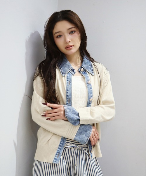 CECIL McBEE(セシルマクビー)の「デニムドッキングカーディガン(カーディガン/ボレロ・レディース・グレー/アイボリー・MEDIUM)」の13枚目の写真