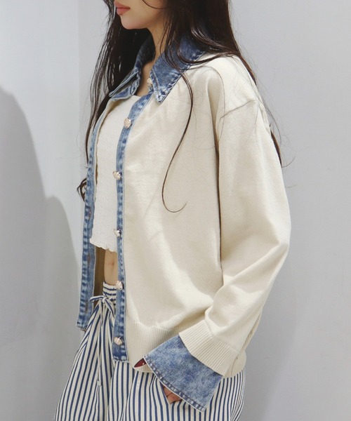 CECIL McBEE(セシルマクビー)の「デニムドッキングカーディガン(カーディガン/ボレロ・レディース・グレー/アイボリー・MEDIUM)」の12枚目の写真