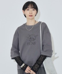 cloche 猫プリント5分袖トップス