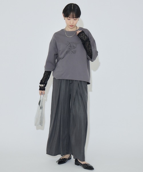 Paradise Picnic(パラダイスピクニック)の「cloche 猫プリント5分袖トップス(Tシャツ/カットソー・レディース・ホワイト/ベージュ/チャコールグレー・FREE)」の9枚目の写真