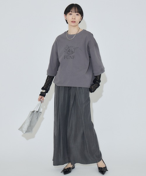 Paradise Picnic(パラダイスピクニック)の「cloche 猫プリント5分袖トップス(Tシャツ/カットソー・レディース・ホワイト/ベージュ/チャコールグレー・FREE)」の10枚目の写真