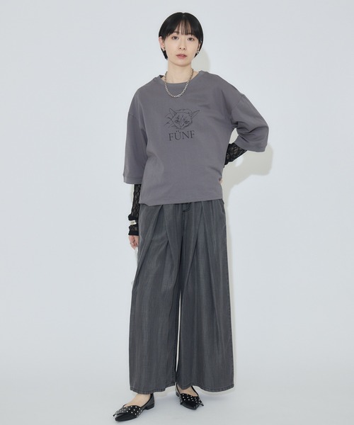 Paradise Picnic(パラダイスピクニック)の「cloche 猫プリント5分袖トップス(Tシャツ/カットソー・レディース・ホワイト/ベージュ/チャコールグレー・FREE)」の8枚目の写真