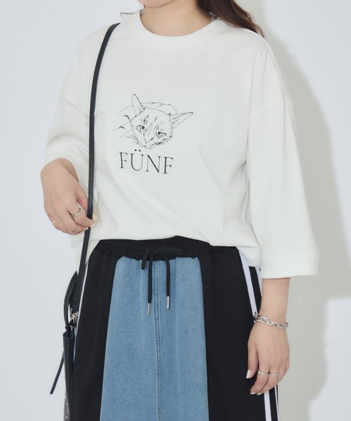Paradise Picnic(パラダイスピクニック)の「cloche 猫プリント5分袖トップス(Tシャツ/カットソー・レディース・ホワイト/ベージュ/チャコールグレー・FREE)」の7枚目の写真
