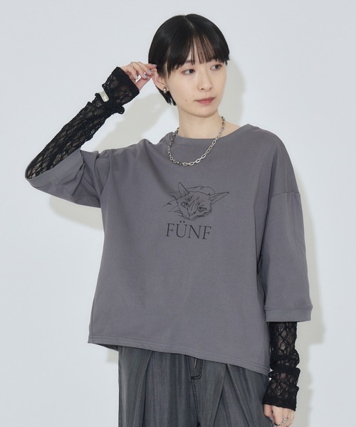 Paradise Picnic(パラダイスピクニック)の「cloche 猫プリント5分袖トップス(Tシャツ/カットソー・レディース・ホワイト/ベージュ/チャコールグレー・FREE)」の14枚目の写真