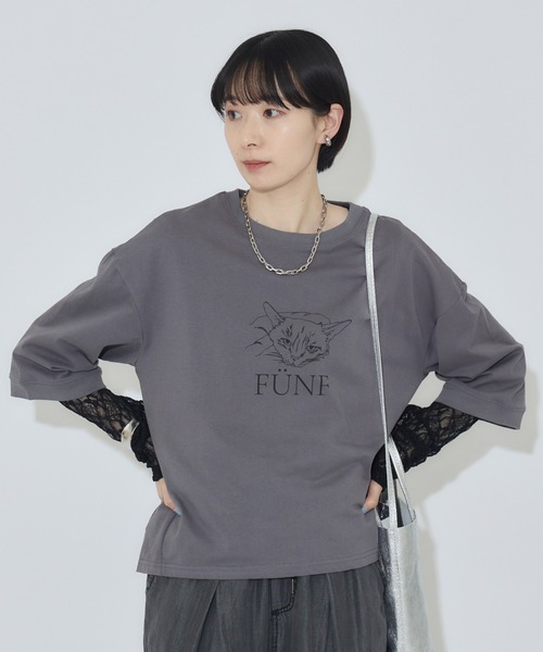 Paradise Picnic(パラダイスピクニック)の「cloche 猫プリント5分袖トップス(Tシャツ/カットソー・レディース・ホワイト/ベージュ/チャコールグレー・FREE)」の15枚目の写真