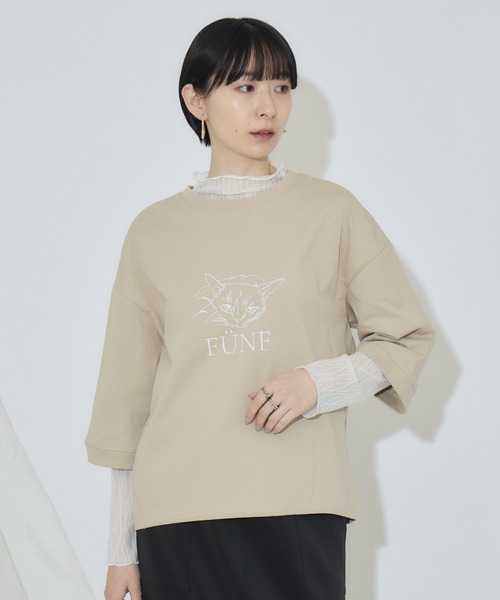 Paradise Picnic(パラダイスピクニック)の「cloche 猫プリント5分袖トップス(Tシャツ/カットソー・レディース・ホワイト/ベージュ/チャコールグレー・FREE)」の21枚目の写真