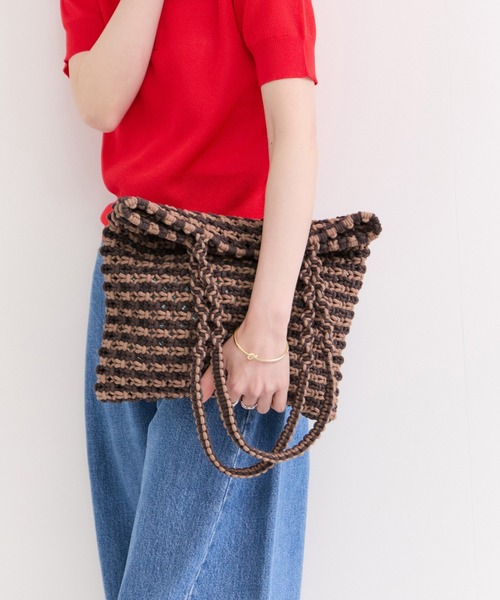 The Bagmati（ザバグマティ）の「【The Bagmati/バグマティ】コード編みバッグ（トートバッグ・レディース・オレンジ系/ピンク系/ブラウン系/ブルー系/ブラック系・FREE）」の2枚目の写真