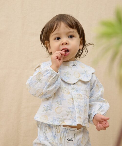 CIAOPANIC TYPY(チャオパニックティピー)の「【BABY】【Qinn】ダブルガーゼヘンリーブラウス:80cm(その他ベビーウェア・キッズ・サックスブルー/ホワイト/ブラウン・80)」の1枚目の写真