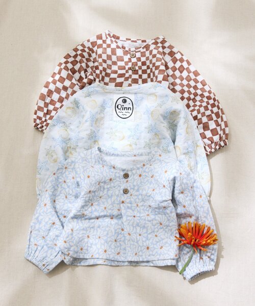 CIAOPANIC TYPY(チャオパニックティピー)の「【BABY】【Qinn】ダブルガーゼヘンリーブラウス:80cm(その他ベビーウェア・キッズ・サックスブルー/ホワイト/ブラウン・80)」の3枚目の写真