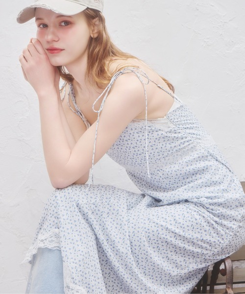 HAENGNAE/ヘンネ◆定価9万 膝丈ワンピース レースキャミ シャツワンピ セール】レーストリムナローキャミワンピース 672056（ワンピース