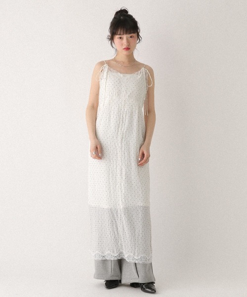 Heather(ヘザー)の「レーストリムナローキャミワンピース 672056(ワンピース・レディース・ホワイト系その他/ブラック系その他/ブルー系その他・FREE)」の4枚目の写真