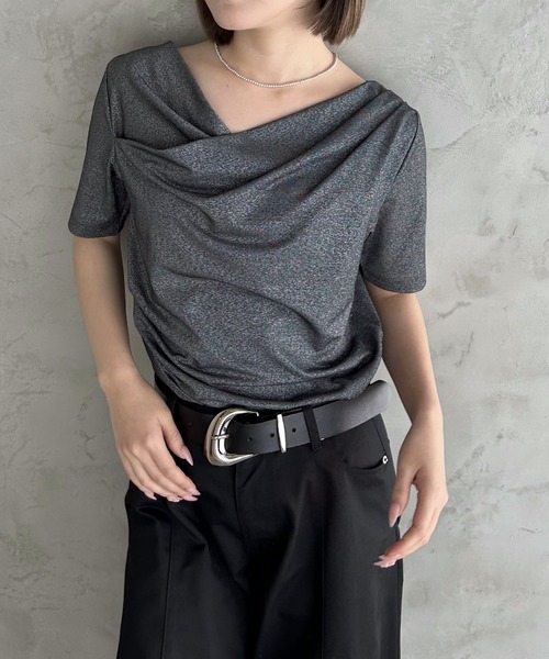 PAGEBOY（ページボーイ）の「ラメドレープカットトップス【ワンショル＆オフショル着用可能】（Tシャツ/カットソー・レディース・グレー/ブラック/ネイビー・FREE）」の22枚目の写真