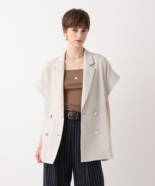 allureville(アルアバイル)の「◇スラブメッシュフレンチスリーブジャケット(テーラードジャケット・レディース・ベージュ・2/1)」の3枚目の写真