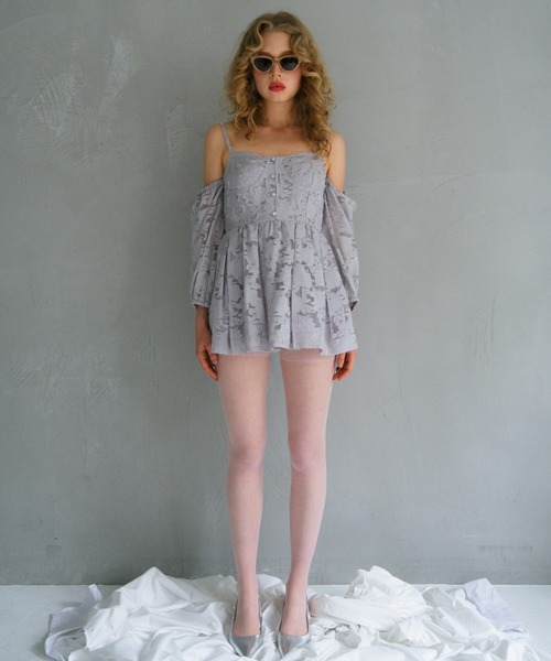 HONEY MI HONEY(ハニーミーハニー)の「rose jacquard puff tunic(チュニック・レディース・グレー/オフホワイト/ブラック・FREE)」の7枚目の写真