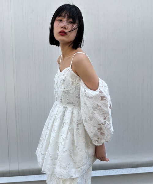 HONEY MI HONEY(ハニーミーハニー)の「rose jacquard puff tunic(チュニック・レディース・グレー/オフホワイト/ブラック・FREE)」の8枚目の写真